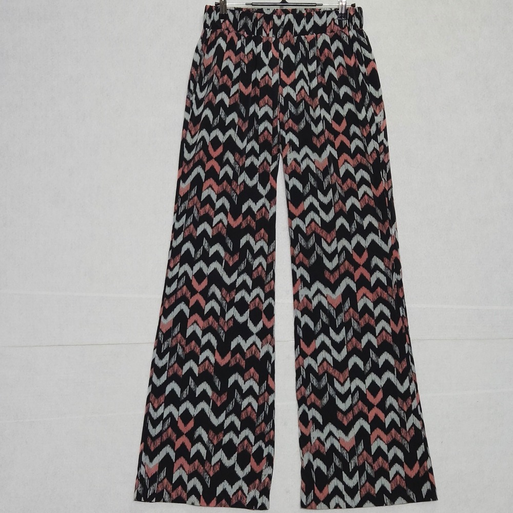 5/48 Pink Black Chevron Wide Leg Palazzo Pants Elastic Waist Small Made‎ in USA